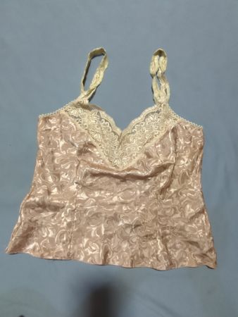 Pink Satin Cami with Lace Trim