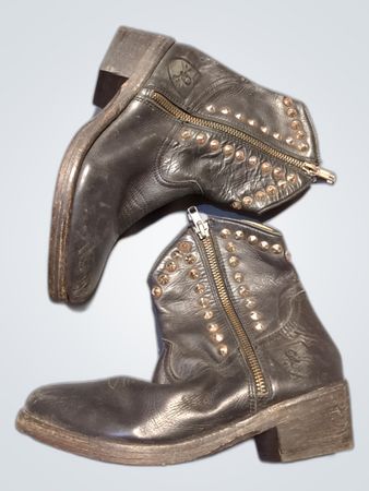 Black Leather Studded Cowboy Ankle Boots