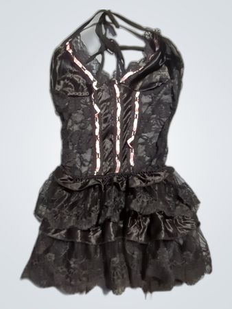 Black Lace Ruffle Bustier Top