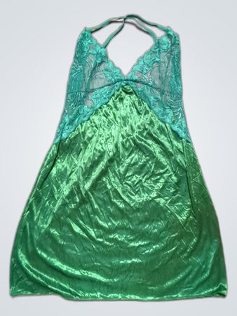 Green Satin Chemise with Lace Trim