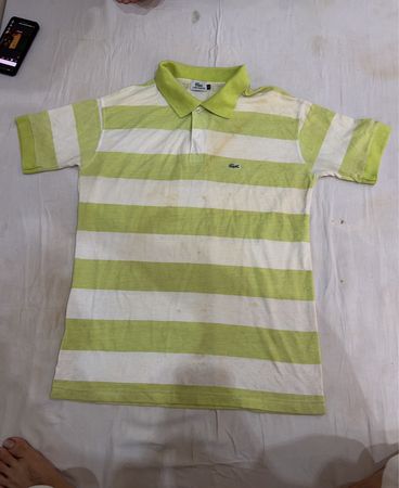 Lacoste Green and White Striped Polo Shirt