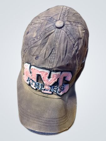 Brown Baseball Cap with NY and American Flag Patch