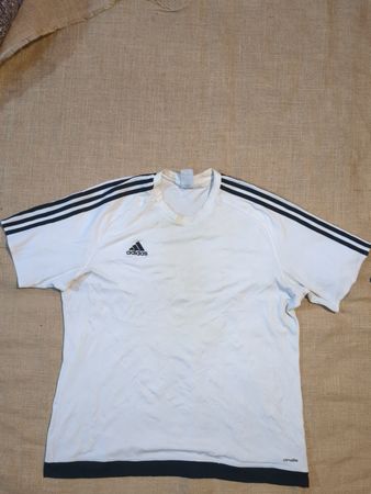 Adidas White Striped Jersey T-Shirt