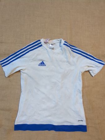 Adidas White Blue Stripe Training Jersey T-Shirt