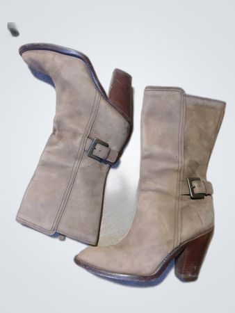 Unbranded Taupe Suede Mid-Calf Heeled Boots
