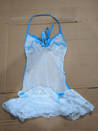 Sheer Lace Chemise with Blue Trim