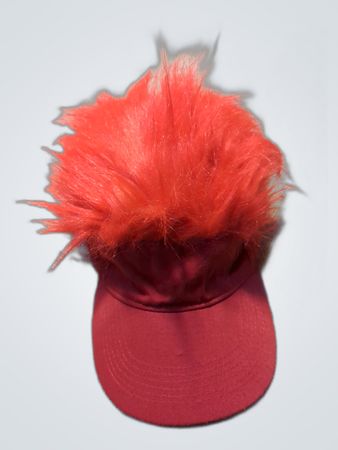 Red Baseball Cap with Pink Fur Pom-Pom