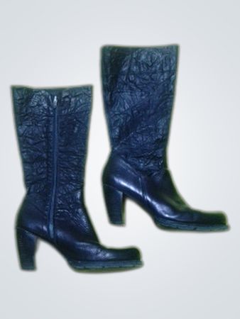 Black Leather Knee-High Heeled Boots