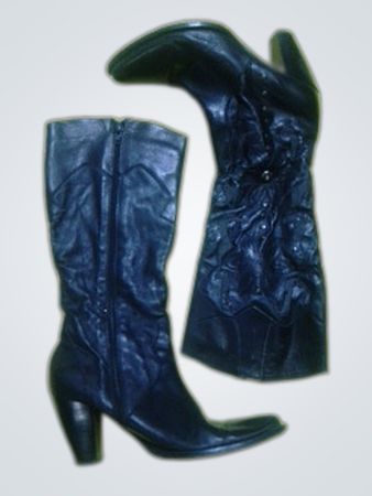 Black Leather Knee-High Heeled Boots