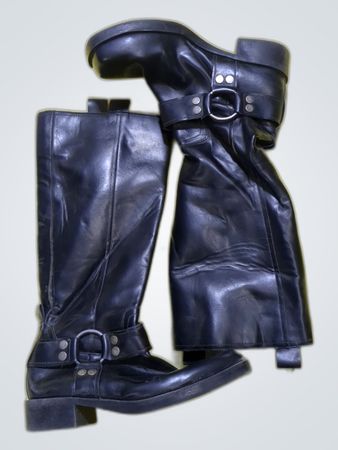 Stradivarius Black Leather Knee-High Boots