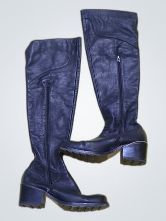 Black Leather Thigh-High Boots
