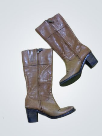 Unbranded Brown Leather Knee-High Heeled Boots
