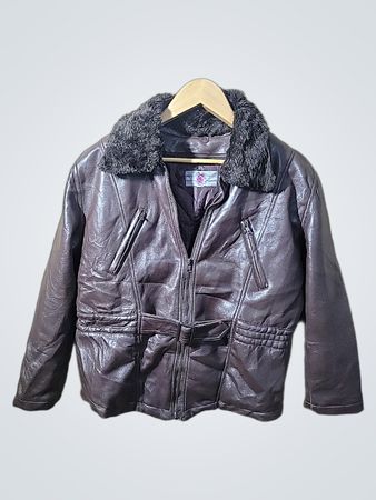 Brown Leather Jacket with Fur Collar
