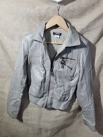 Morgan Grey Cropped Faux Leather Jacket