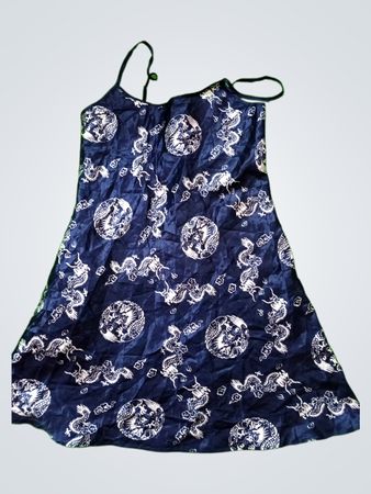 Navy Blue Dragon Print Satin Slip Dress