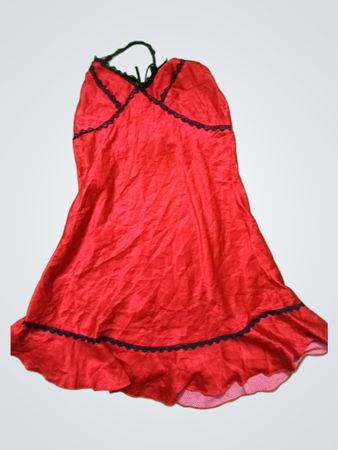 Red Satin Lace Slip Dress