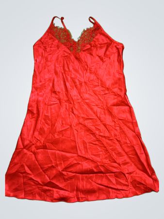 Unbranded Red Satin Lace Trim Slip Dress