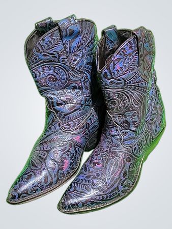Black Cowboy Boots with Paisley Design