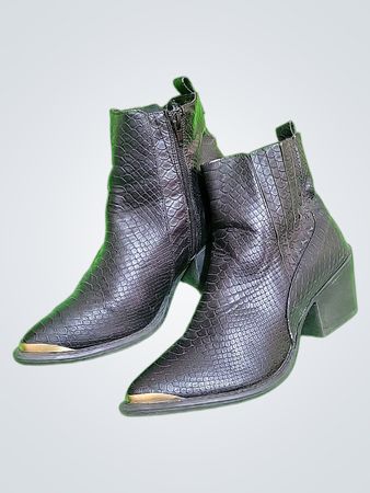 Black Leather Ankle Boots with Block Heel