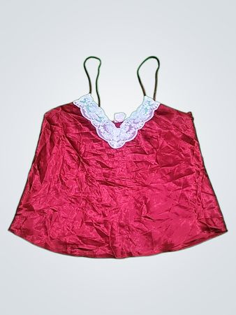 Red Silk Camisole with White Lace Trim