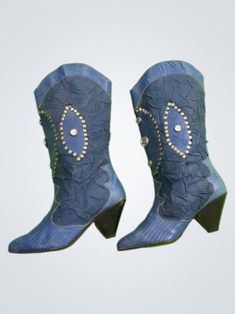 Blue Cowboy Boots with Rhinestone Embellishments