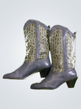 Gray Cowboy Boots with Crocodile Embossed Shaft