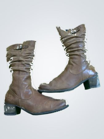 Dorking Brown Leather Ruching Mid-Calf Boots