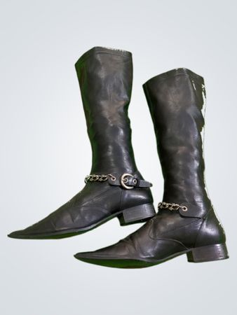Black Leather Boots with Chain Accents