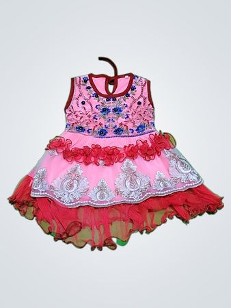 Pink Girls Dress with Floral Embroidery