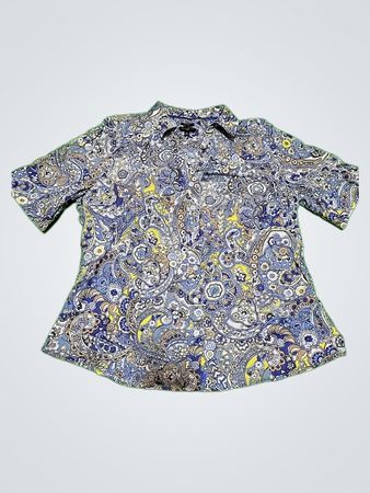 Talbot's Petites Blue Paisley Short-Sleeve Button-Down Blouse