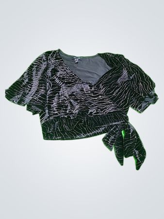 New Look Black Velvet Striped Crop Top