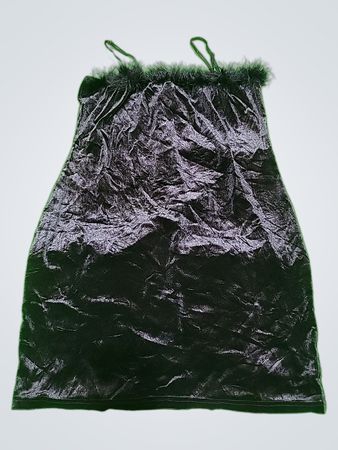 Black Velvet Mini Skirt with Fuzzy Trim