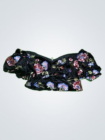 Topshop Black Floral Velvet Crop Top