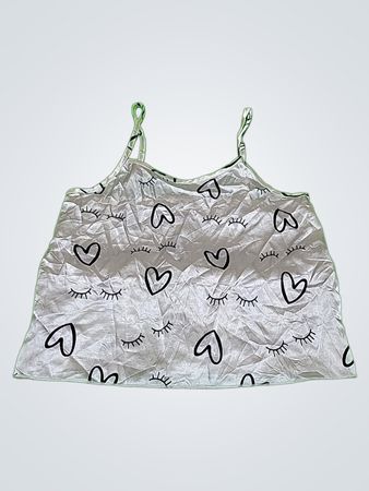 Women's White Camisole with Heart and Eyelashes Pattern