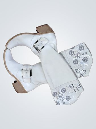 White Leather Boots with Floral Embroidery