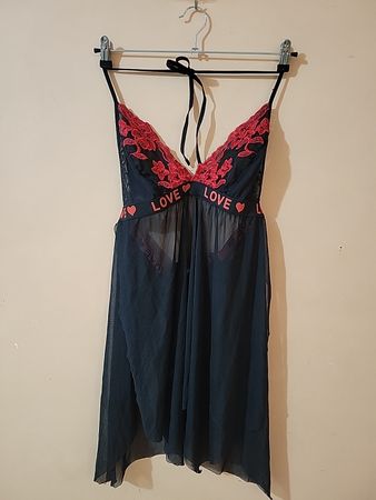 Black babydoll with red lace trim and LOVE band