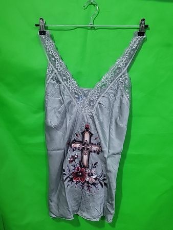 Women's Grey Lace Trim Cami with Cross Graphic