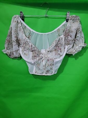 Floral Print Sheer Puff Sleeve Corset Top