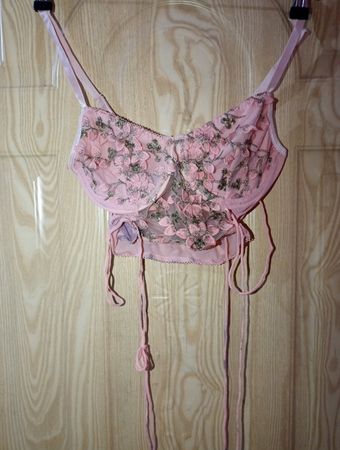 Pink Sheer Floral Corset Top with Tie Detail