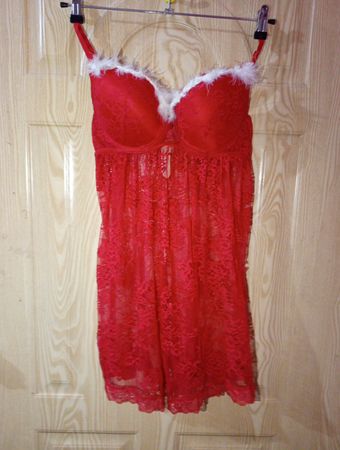 Red Lace Babydoll with Faux Fur Trim