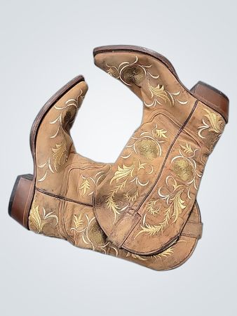 Tan Cowboy Boots with Gold Embroidery