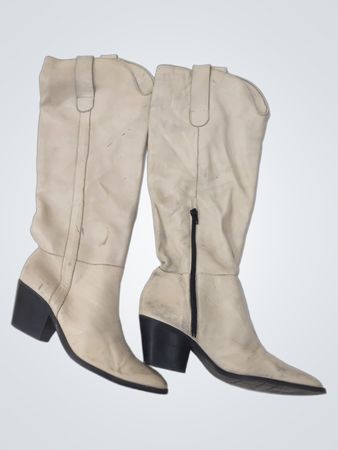 Cream Cowboy Boots with Black Heels and Zipper