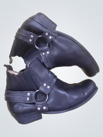 Black Leather Harness Boots