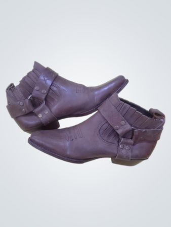 Brown Leather Harness Ankle Boots