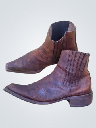 Brown Leather Square Toe Ankle Boots