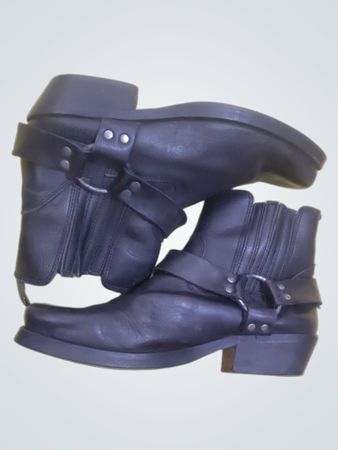 Black Leather Harness Boots