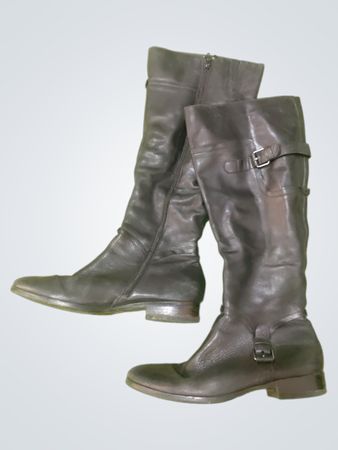 Dark Brown Leather Boots with Buckles