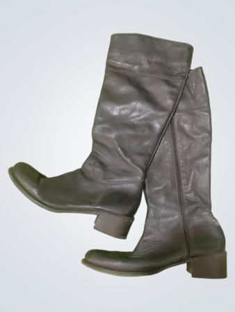 Dark Brown Leather Knee-High Boots