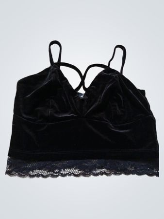 New Look Schwarzes Samt Top mit Spitzenrand