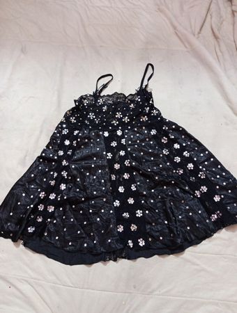 NINEX LINGERIE Schwarzes Blumensequinfestival Spitzenbesatz Babydoll Kleid XXXL